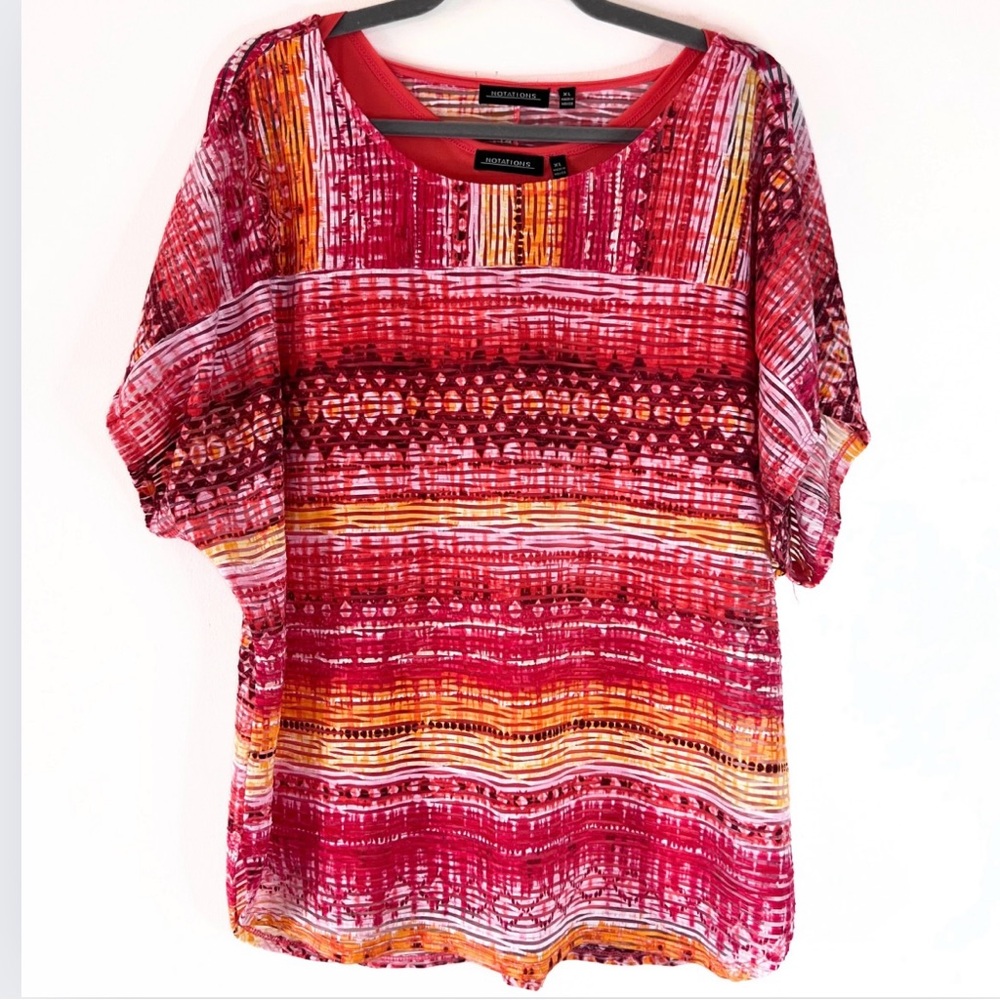 Notations 2 piece vibrant multi color short sleeve shirt blouse  Size: XL